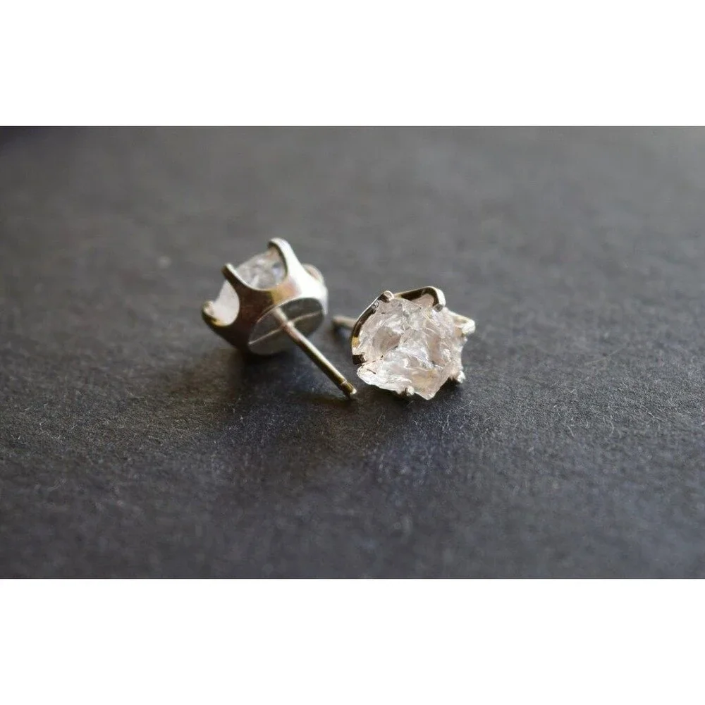 Lake County diamond earrings, 925 sterling silver, raw gemstones